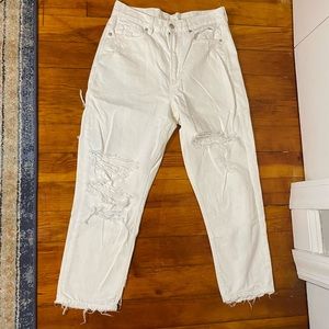 American Eagle white distressed mom jeans